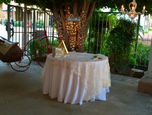 table with lace table cloth
