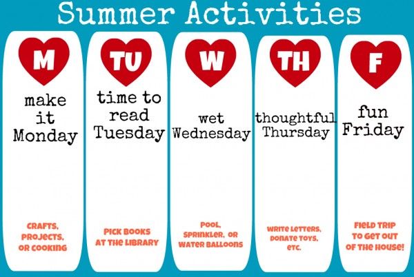 summer activity calendar example